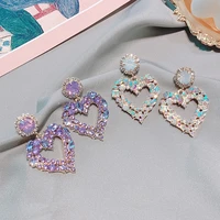 2021 latest fashion trend all match colorful love full of zircon earrings creative double love jewelry