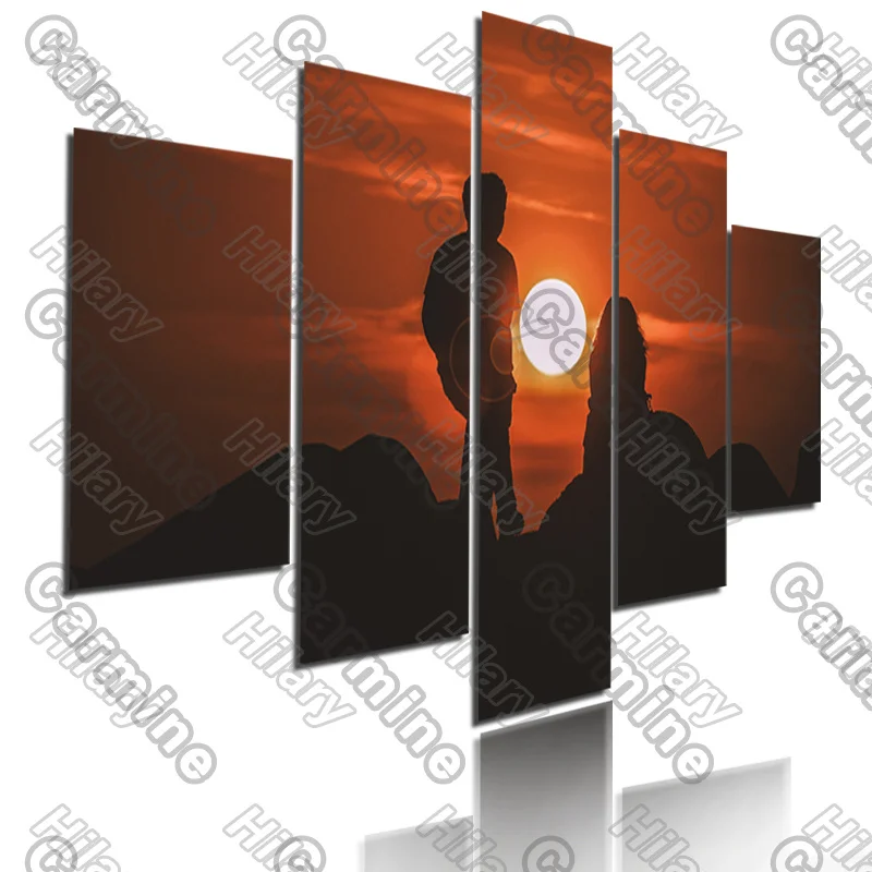 

Poster Black Figure Red Sky Landscape Canvas Painting 5Pcs Posters Painting Wall Art Decoration for Living Room Frameless
