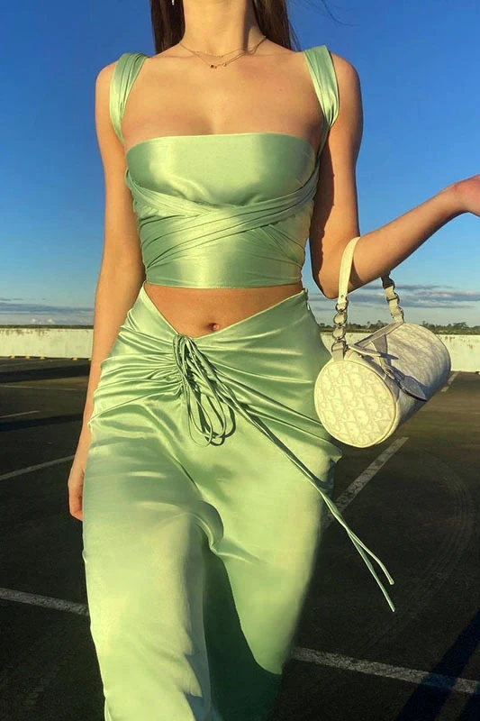 

Women's wear multi-wearing strap-wrapped chest vest rope wrap hip skirt fresh green dating suit