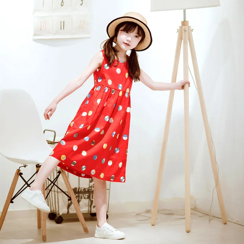 Летнее платье для девочек 2020 хлопок Длинный жилет в горошек платья больших