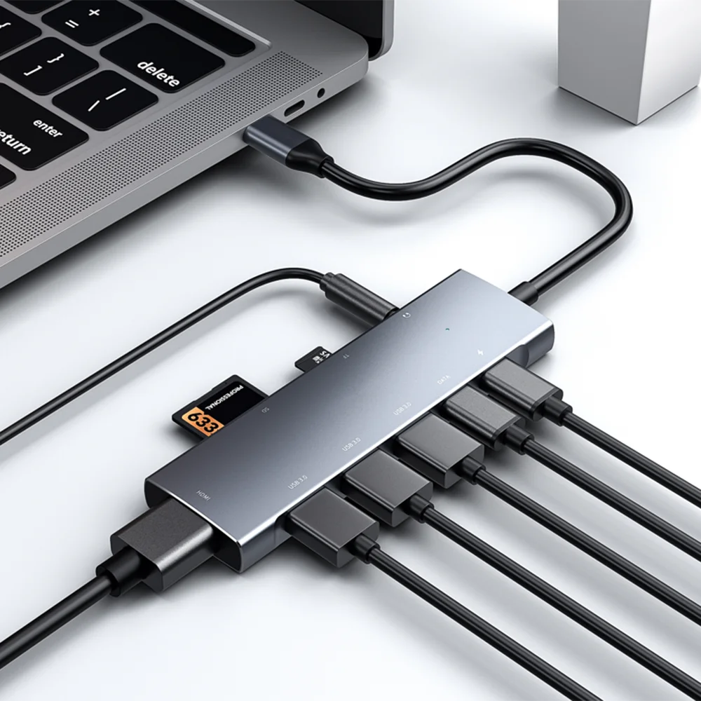Многофункциональный концентратор 9-в-1 с разъемом типа C на 4K HD PD для