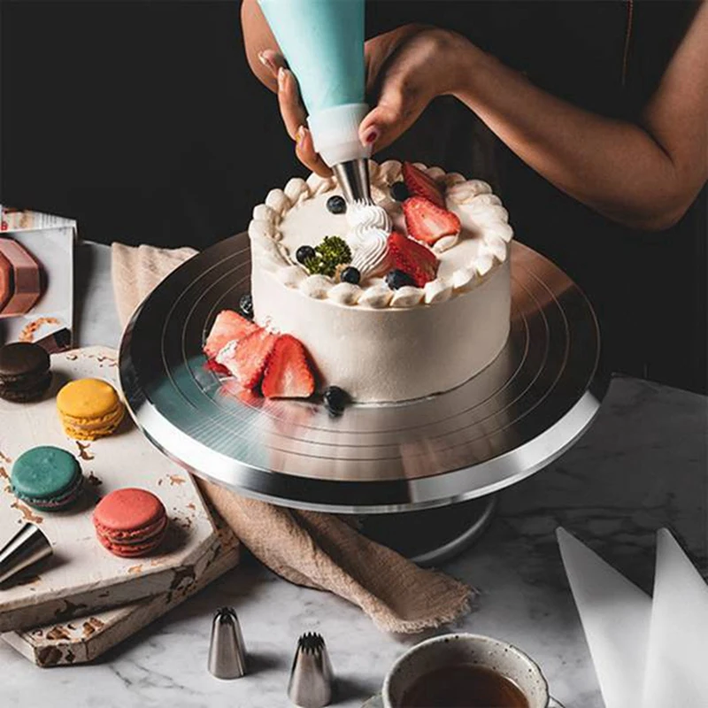 

Cake Stand,Revolving Cake Turntable Rotating Cake Decorating Stand & Stainless Steel Hexagonal Star Biscuit Mould Retail
