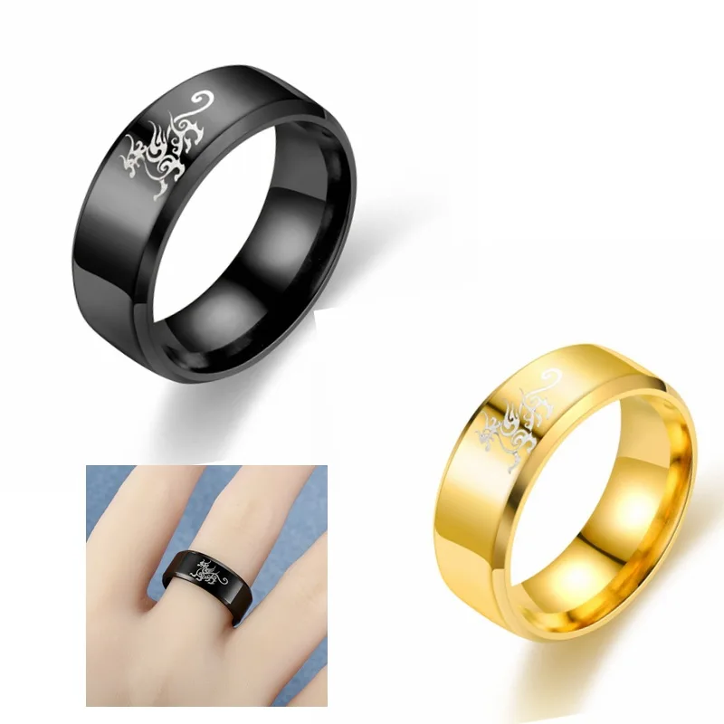 Гравировка для мужчин Ramos Cool кольцо с китайским драконом 8 мм черная нержавеющая