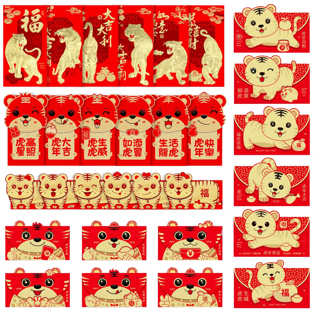 6 шт., бумажные красные конверты HongBao, карманы для денег в китайском стиле