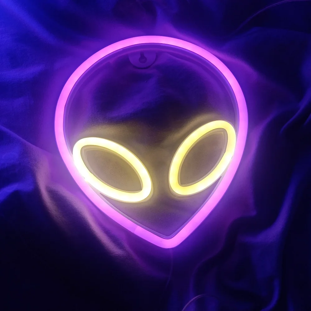 Светодиодный Alien неоновый светильник знак на стене USB Батарея управлением ночник