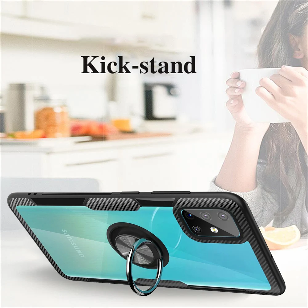 KEYSION Transparent Ring Case For Samsung A51 A71 A70 A50 A30 A01 Shockproof Phone Cover for Galaxy S20 Ultra S10+ Note 10 Lite