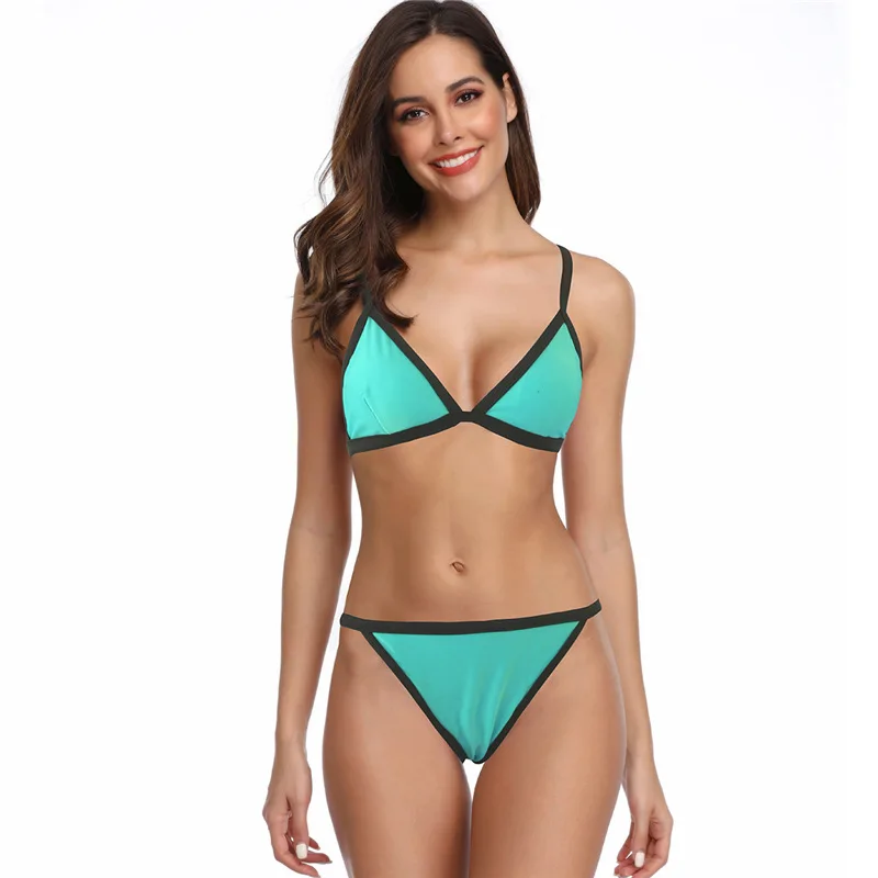 Однотонный комплект бикини купальник сексуальный женский пуш ап мини Feminino микро