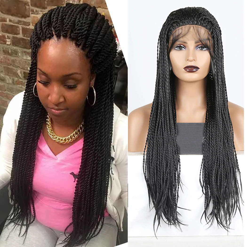 

2022 New Braiding Hair Wig Braid Africa Synthetic 13*4 Lace Frontal Wigs For Black Women 26Inches Box Braided Wig With Baby Hair