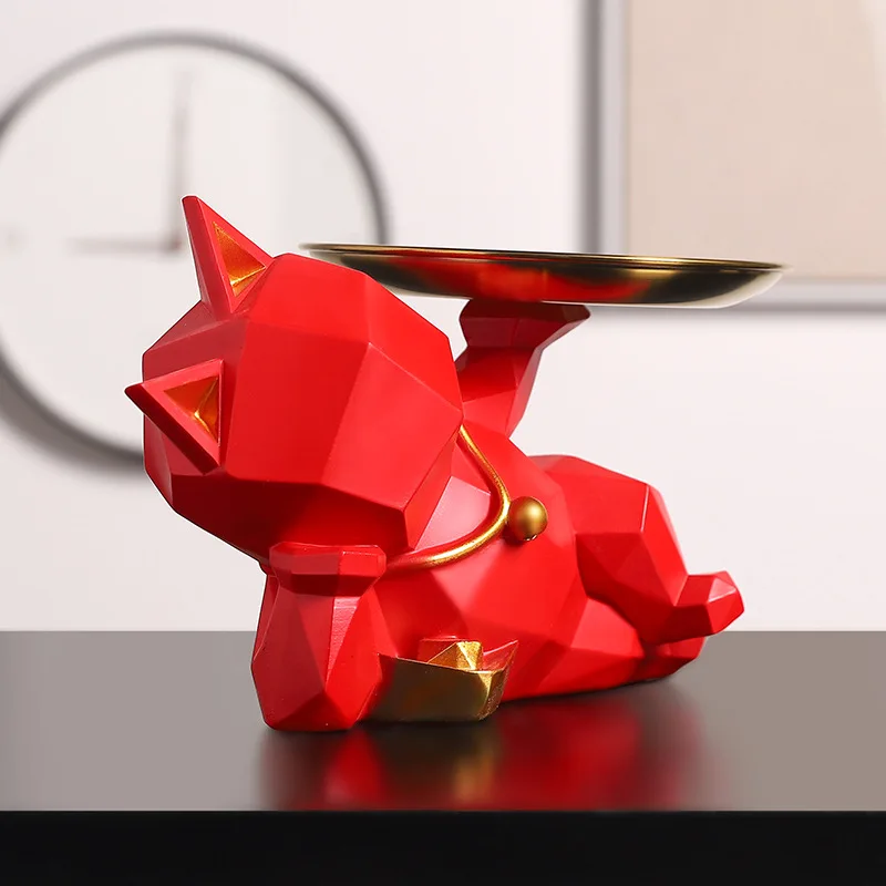 Cute Geometry Fatty Cat Statue Tray Resin Modern Home Decor Snack Keys Organizer Lucky Wealth Figurines Office | Дом и сад