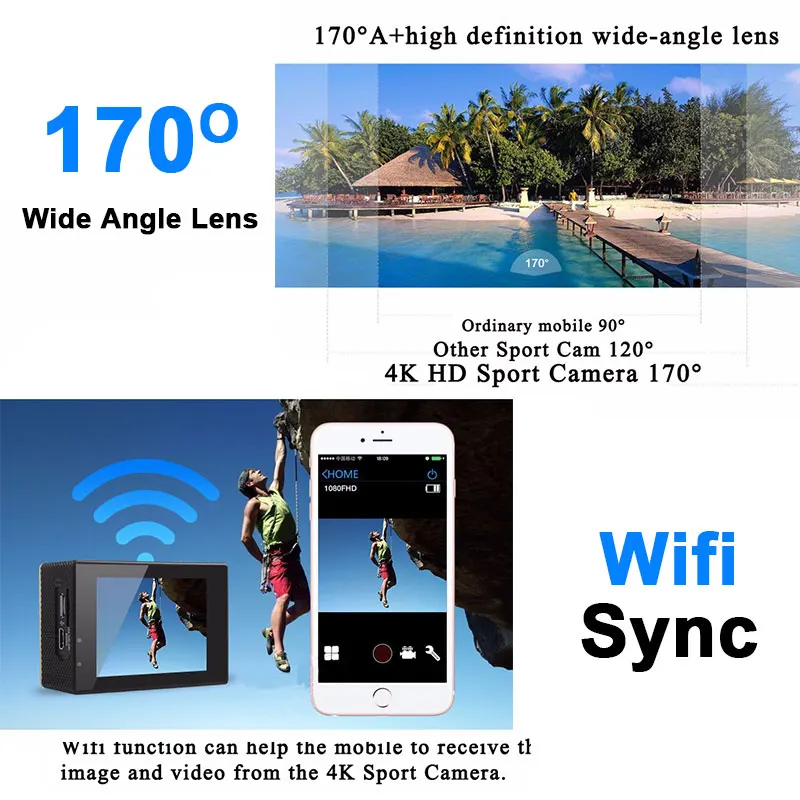 Продажа 4K UHD Wifi Спортивная мини-камера 16 МП широкий угол 170 градусов 2-дюймовый ЖК-дисплей микро камера наружная Водонепроницаемая DV поддержка скрыто...