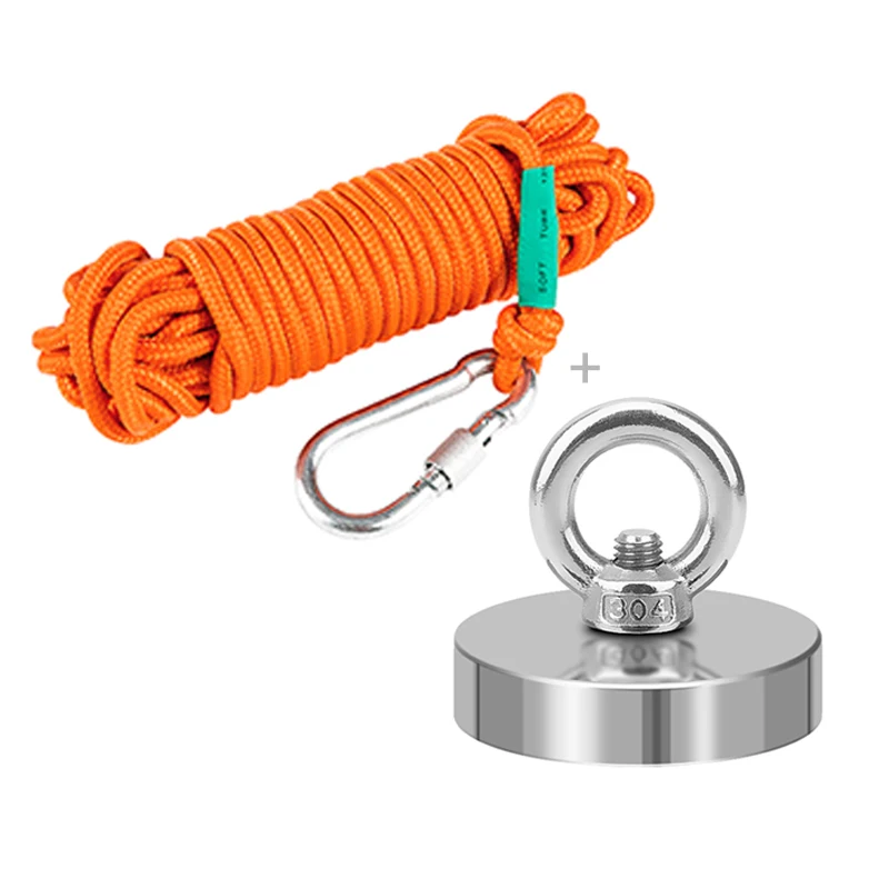 magnet with rope 150 кг диаметр 60 мм сильный поиск магнит рыболовный крючок спасательный магнит Морской рыболовный держатель Тяговый монтажный горшок магнетет с 10 м веревкой - Цвет: magnet with rope