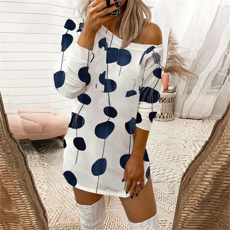 

Oversize Spring Leopard Women's Dress Casual Cold Shoulder Long Sleeve Short Dresses Female New Autumn Fashion Lady Clothes
