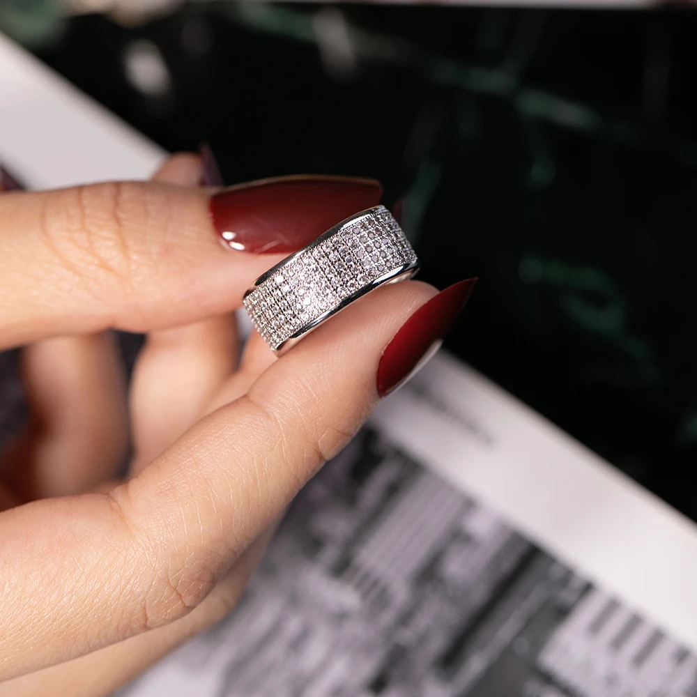 Роскошный Абзац 925 пробы Серебряное кольцо палец штамп 10KT Сияющий 286 шт Полный
