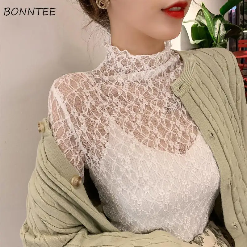

Blouse Women Sexy Ladies Hollow Out Solid Leisure Trendy Long Sleeve Sheer Elegant All-match Harajuku Streetwear Retro Simple BF