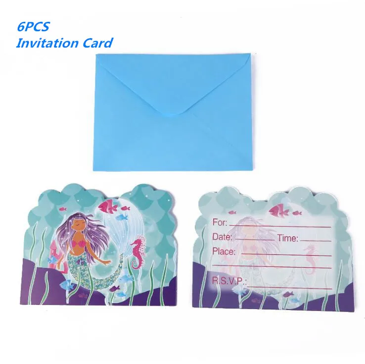 6pcs invitation 10 шт. Русалочка бумажная Конфета попкорн Подарочная коробка Висячие десертные сумки подарки для девочек на свадьбу День рождения вечерние украшения Русалочки - Цвет: 6pcs invitation