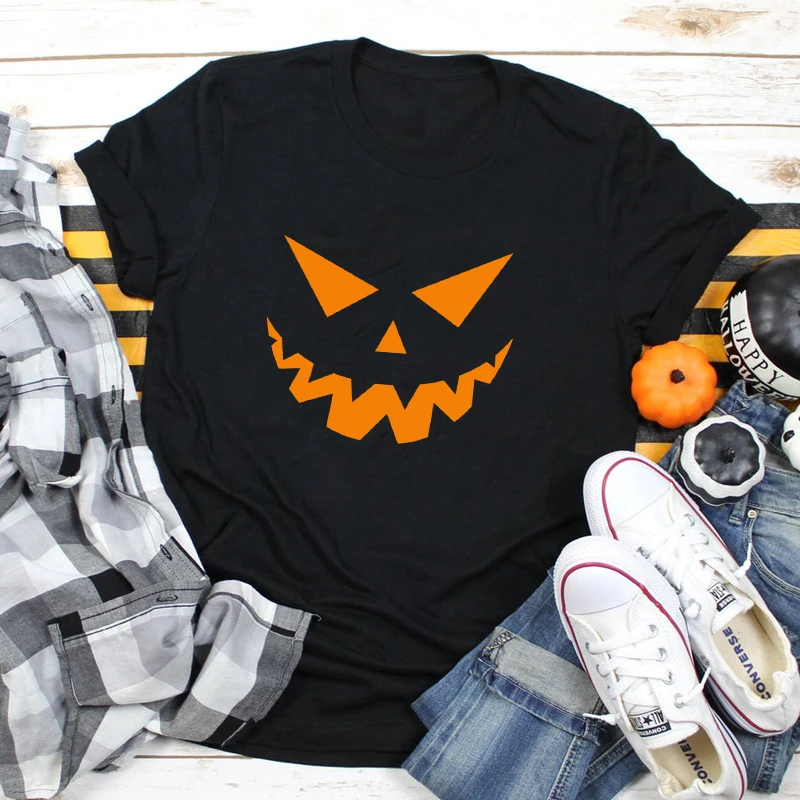 

Scary Pumpkin Face T-shirt Autumn Women Short Sleeve Creepy Holiday Graphic Tees Tops Funny Unisex Halloween Party Gift Tshirt