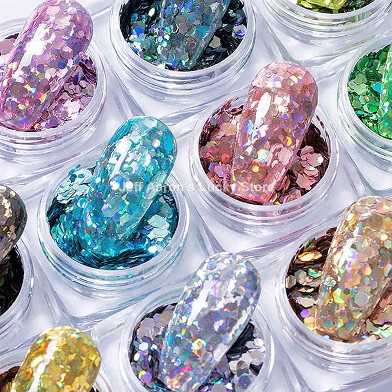 12 цветов шестигранный голографический Блестящий Гель лак для ногтей блёстки