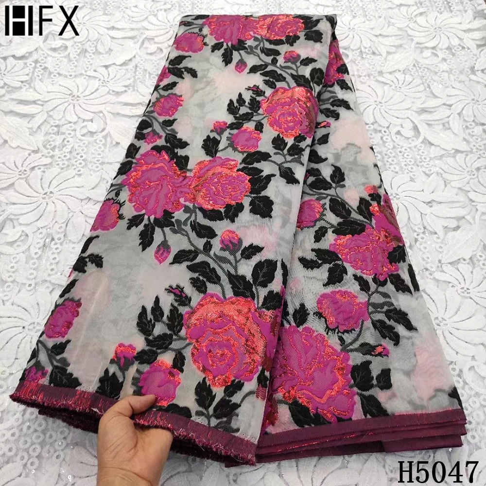

Африканская жаккардовая кружевная ткань HFX для платья «сделай сам», нигерийское кружево высокого качества, фуксия, французская парча, круже...