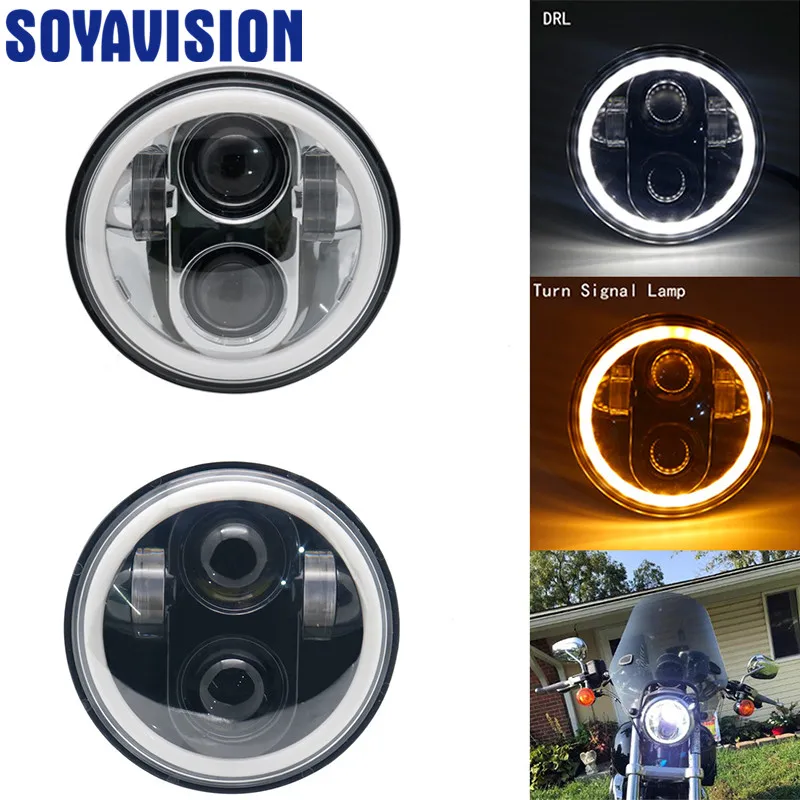 Для Harleys Lighting 5 3/" черный светодиодный головной фонарь с Halo Ring для автомобиля Harley Sportster Iron 883 1200 Dyna Street Bob FXDB