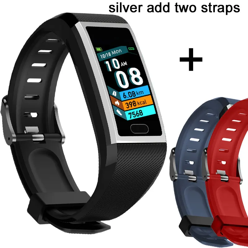 Sliver add 2 strap T12 смарт-браслет 1,14 дюймов монитор сердечного ритма кровяного давления спортивный шагомер умная информация напоминание Дистанционное управление Фото - Цвет: Sliver add 2 strap