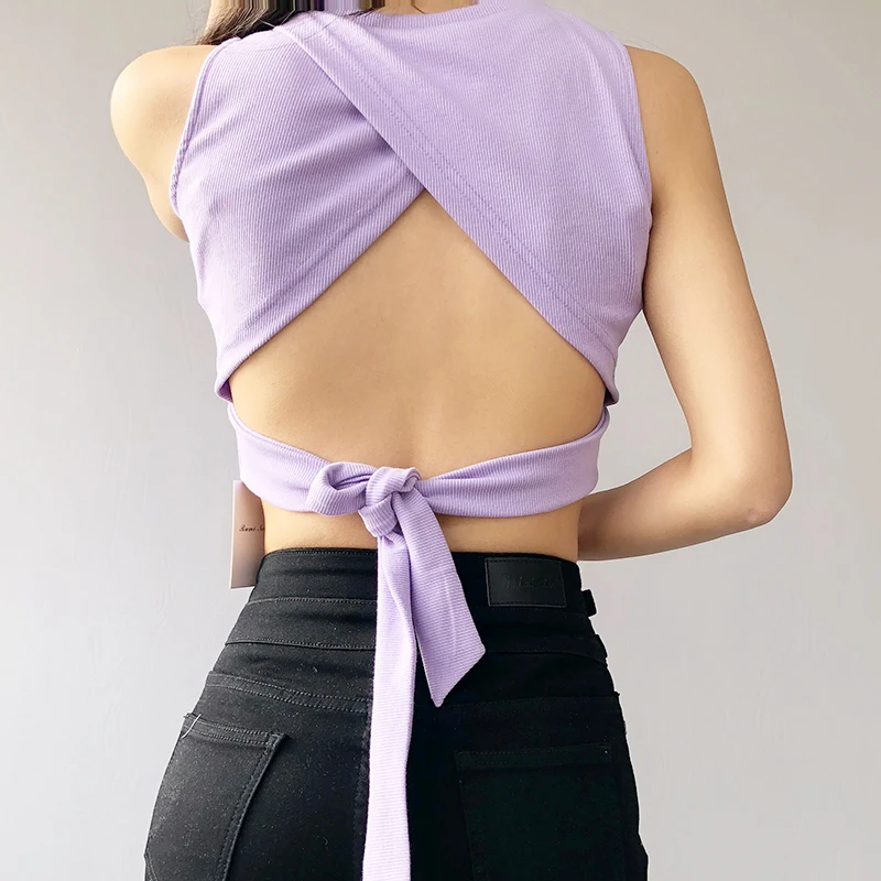 Женский укороченный топ с завязками на спине и вырезами|Майки| |