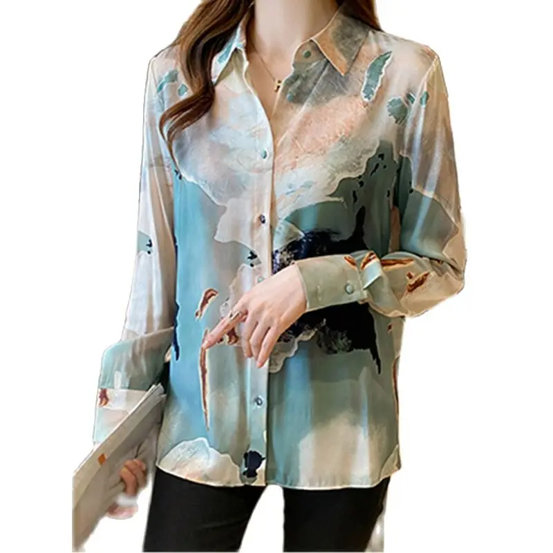 

Рубашка женская с длинным рукавом и принтом, демисезонная