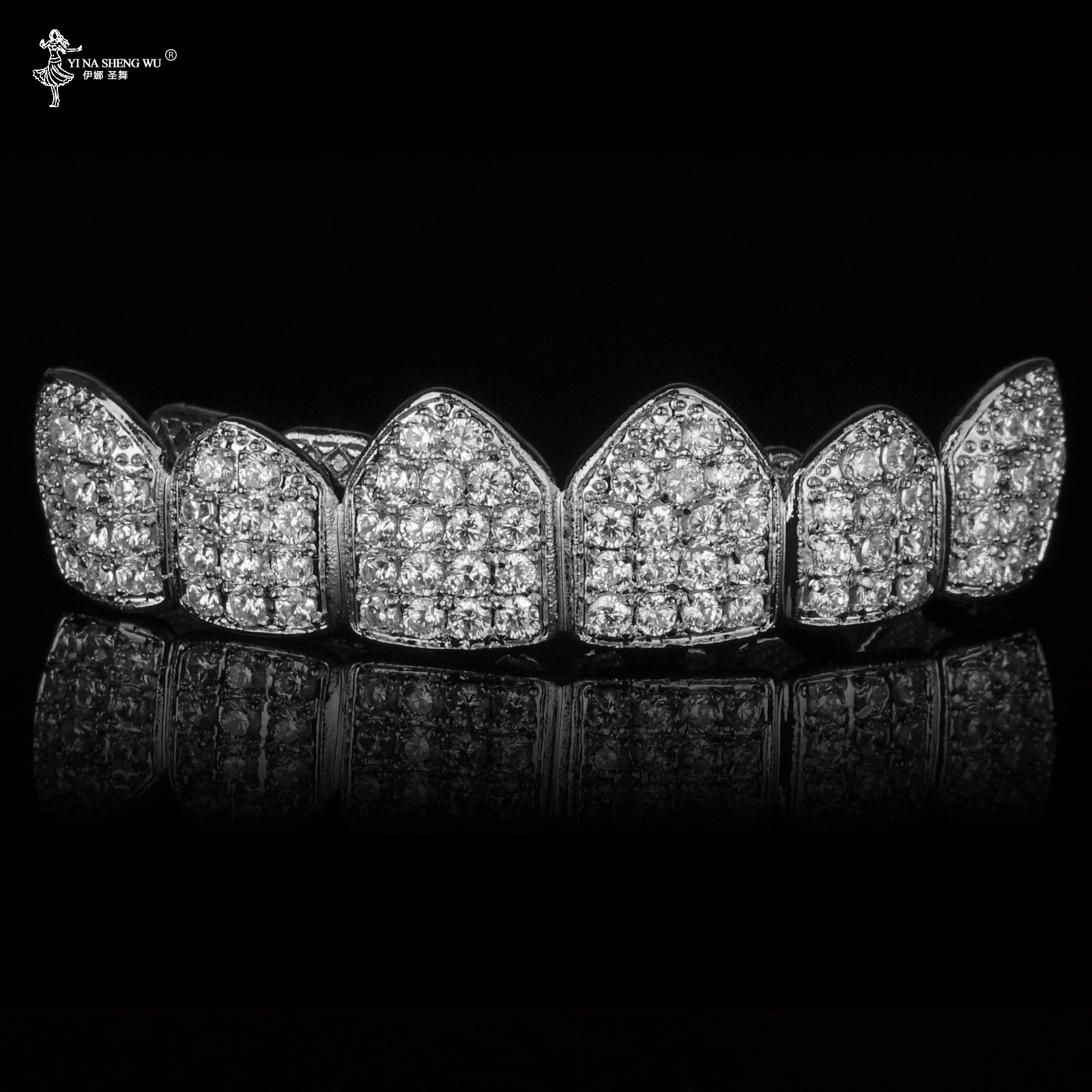 Чистый золотой цвет и посеребренный хип-хоп гриль с микро-паве CZ Клык верхний