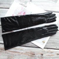 new womens long snake pattern gloves black fashion velvet lining winter warmth outdoor travel leather gloves two colors