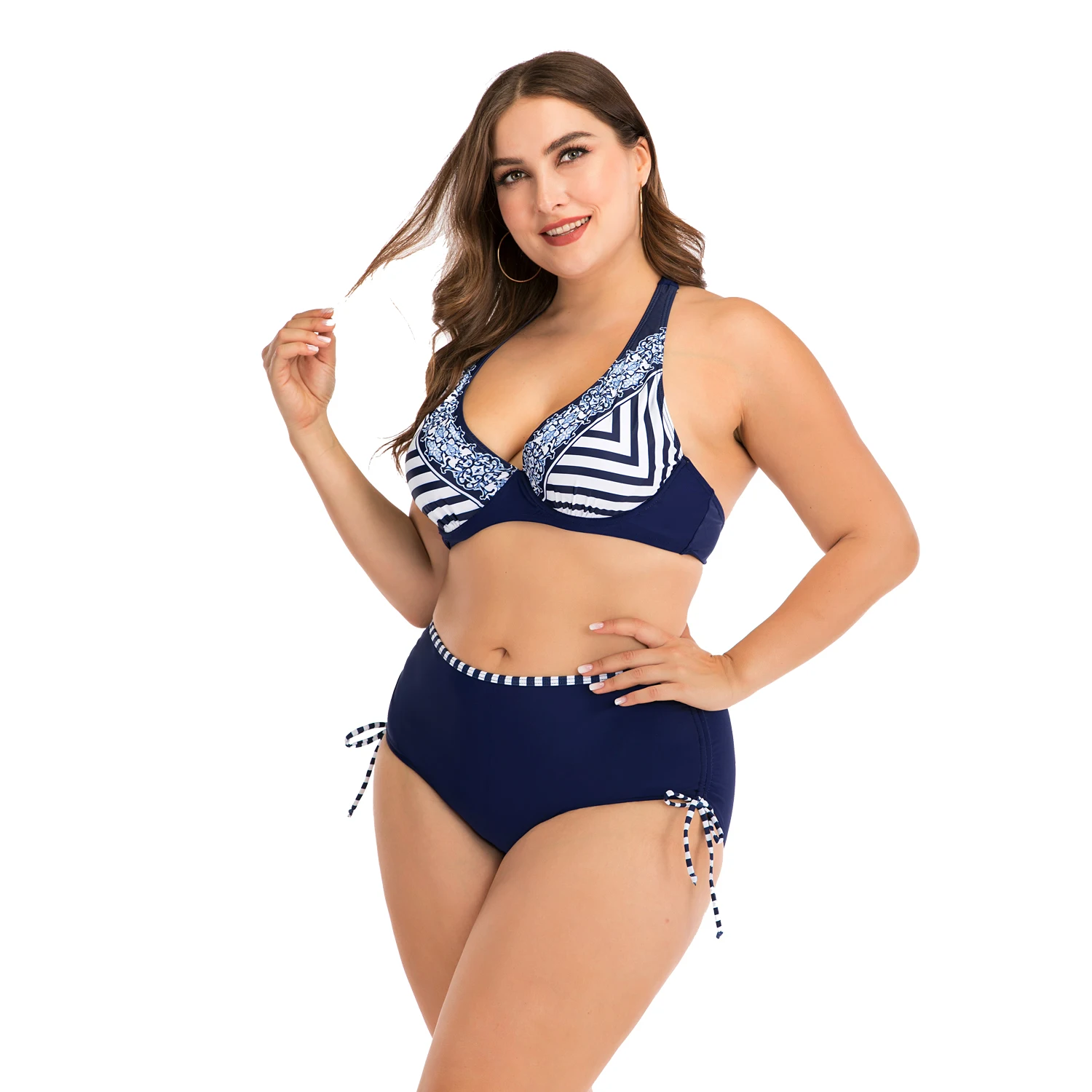 Женское сексуальное бикини с рисунком из двух частей открытой спиной Раздельный