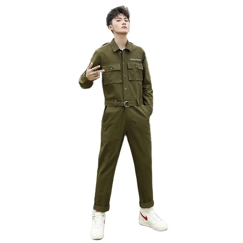 Men Cargo Pants Safari Style Boys Jumpsuits Male one-piece Bodysuit 95% Cotton M L XL XXL BLACK ORANGE KHAKI | Мужская одежда