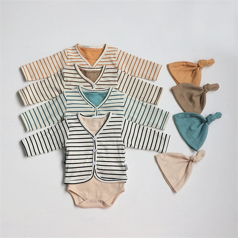 

Baby Girl Coat for Newborns Knitted Striped Cardigan Jacket 2022 Spring Autumn New Cotton Long Sleeve Kids Clothes Boys Costumes