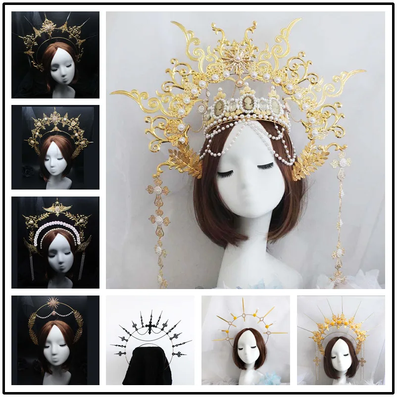 Virgin Hola DIY Material package Gothic Lolita  Crown Headband Gorgeous Vintage Mary cross Headwear parts headband