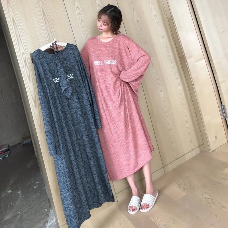 Ночная рубашка с длинным рукавом Женская Длинная свободная ночная большого