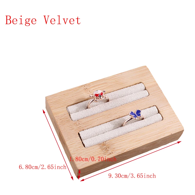 Beige Velvet 1 шт. из искусственной кожи/бархатные кольца дисплей мини ювелирные изделия стенд бамбуковые ювелирные кольца Держатель Дисплей Органайзер 9,3*6,8*1,8 см - Цвет: Beige Velvet