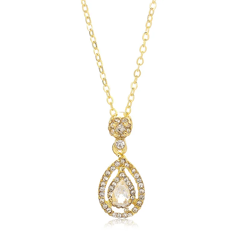 

Elegant Full Diamond Water Drop Rhinestone Crystal Pendant With Chain Necklace Wedding Engagement Party Jewllry
