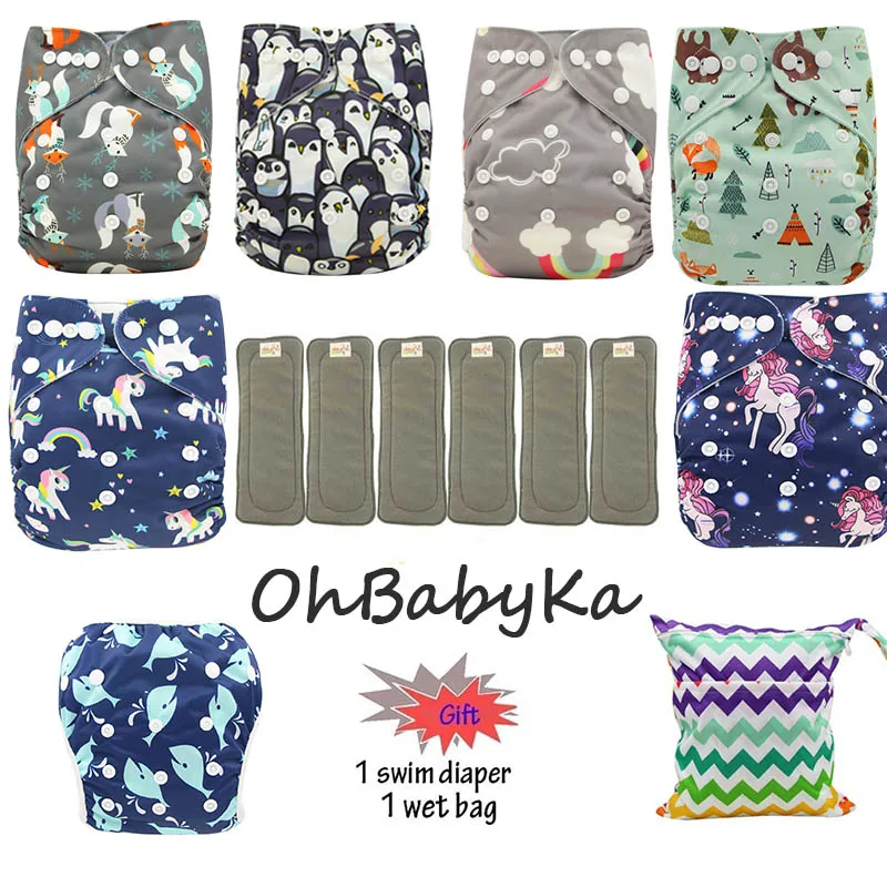 16 Ohbabyka водонепроницаемый детский карман пеленки Моющиеся Многоразовые подгузники из ткани детские подгузники 6 шт+ 6 шт микрофибры вставки+ 1 бесплатный подгузник мешок - Цвет: 16