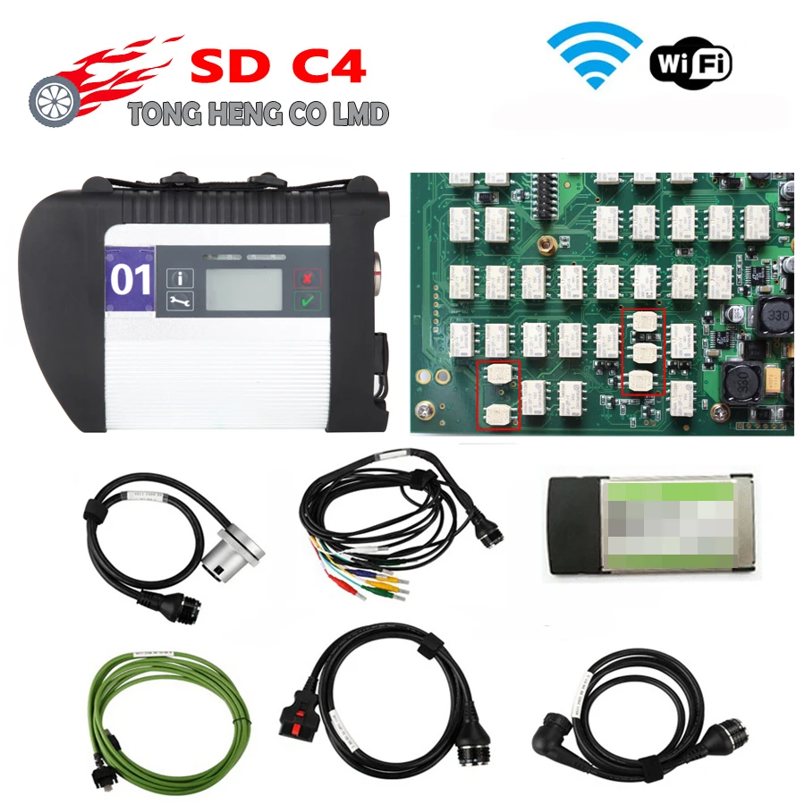 Лучшее качество полный чип NEC Реле MB SD Connect Compact 4 МБ Звезда C4 программное обеспечение,09 диагностический инструмент SD C4 с поддержкой Wi-Fi(12V+ 24 V