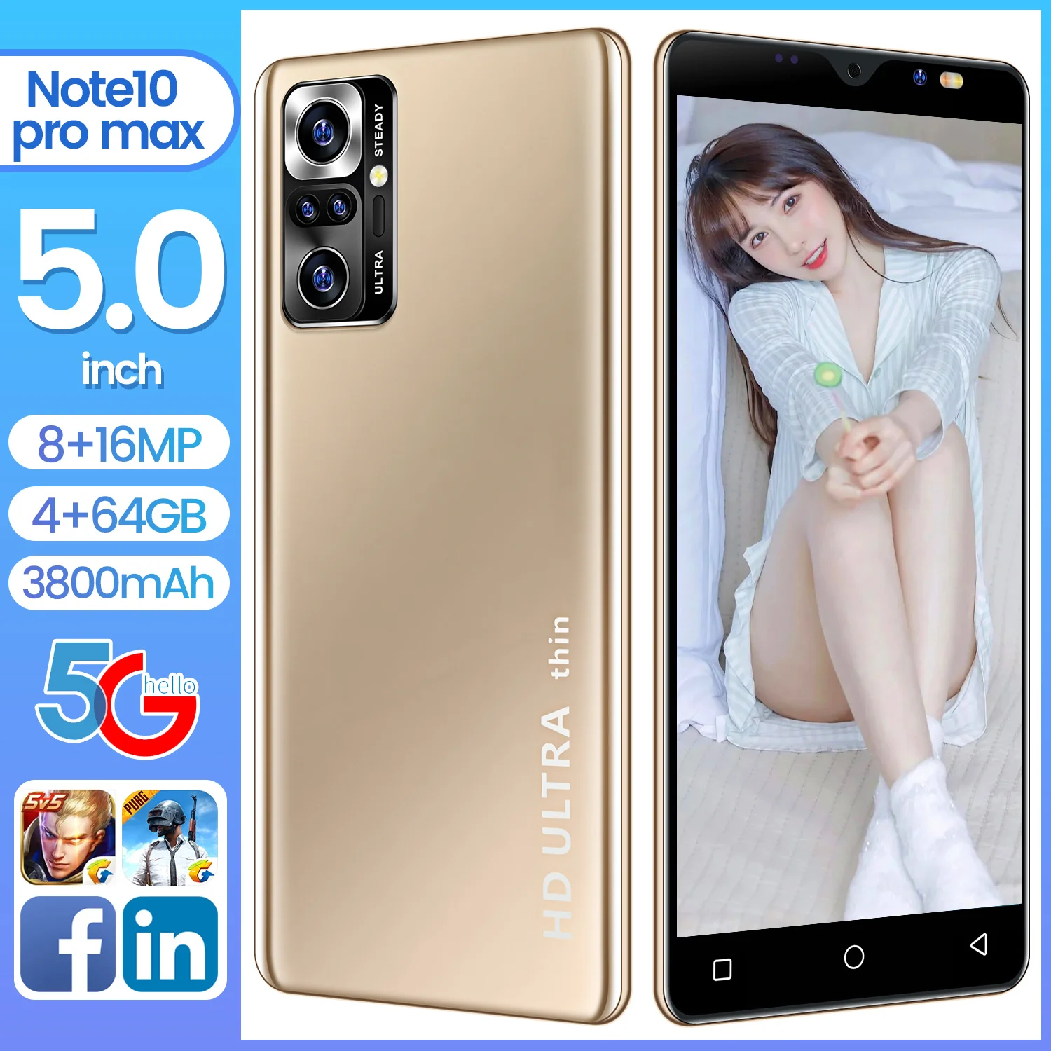 

hot Note10 Pro Max 5.0 Inch Smartphone 8MP+16MP Full Screen 4GB+64GB 3800mAh Full Screen Fingerprint ID 5G Mobilephone Cellphone