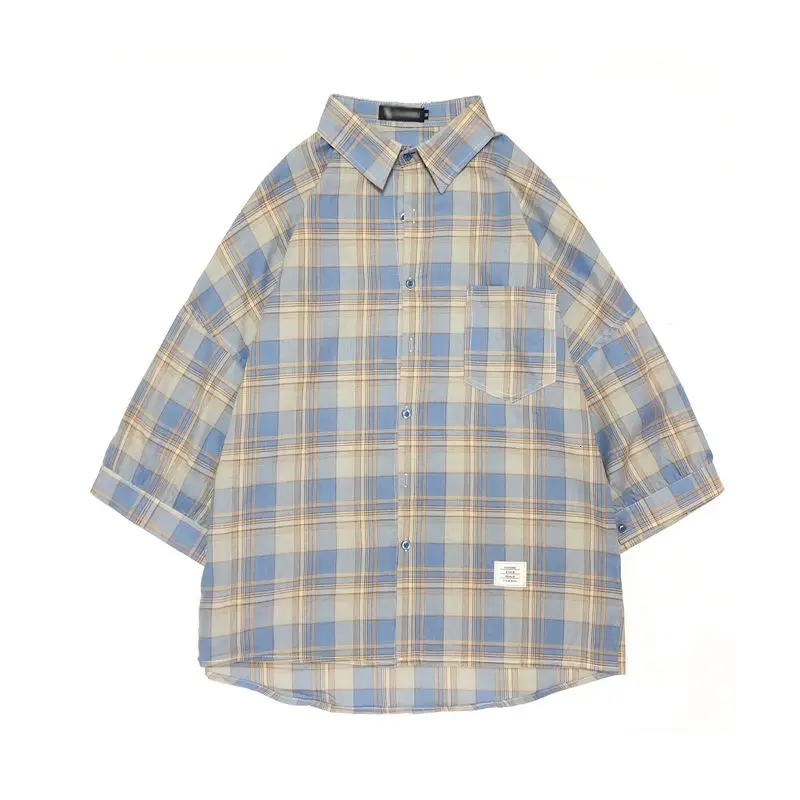 

Summer Cotton Plaid Shirt Men's Fashion Retro Casual Shirt Men Streetwear Korean Loose Short Sleeve Shirts Mens M-2XL