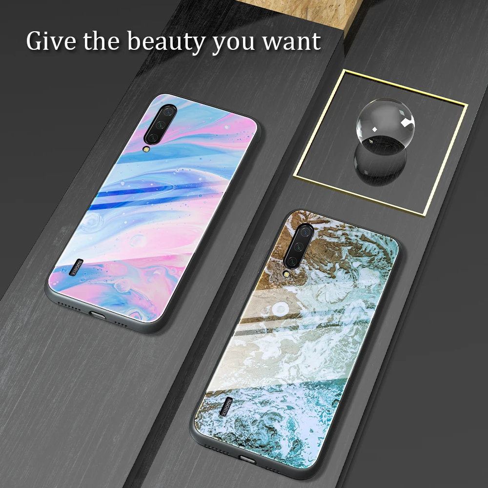 Мраморный чехол из закаленного стекла для xiaomi mi CC9 Note 10 Pro градиентный на CC9e A3 Lite 9 SE