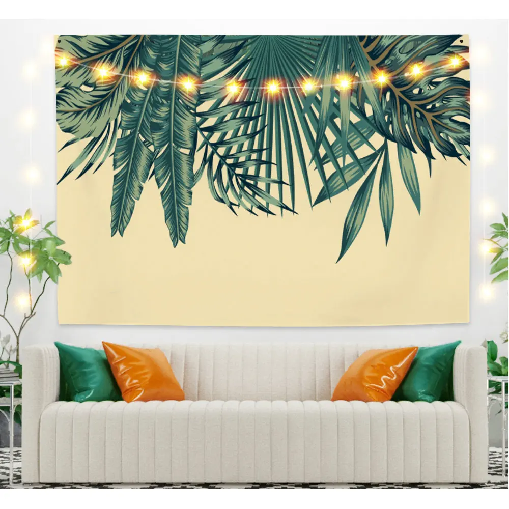 

Green Leaves and Yellow Backdrop Tapestry for Bedroom Photography Wall Decor
