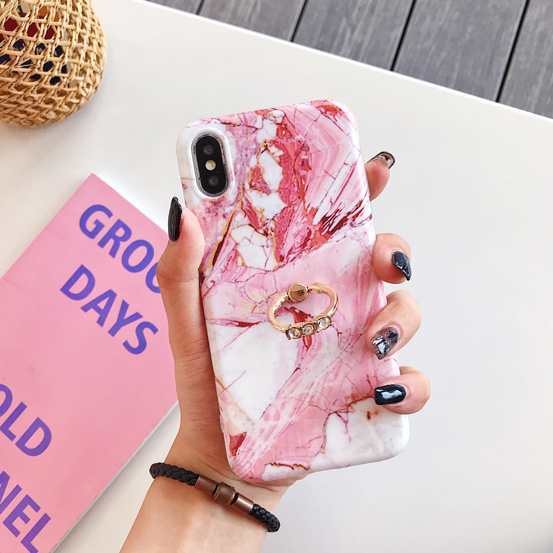 Перстень украшенный бриллиантами стенд мраморный чехол для телефона iPhone XR X XS Max 6