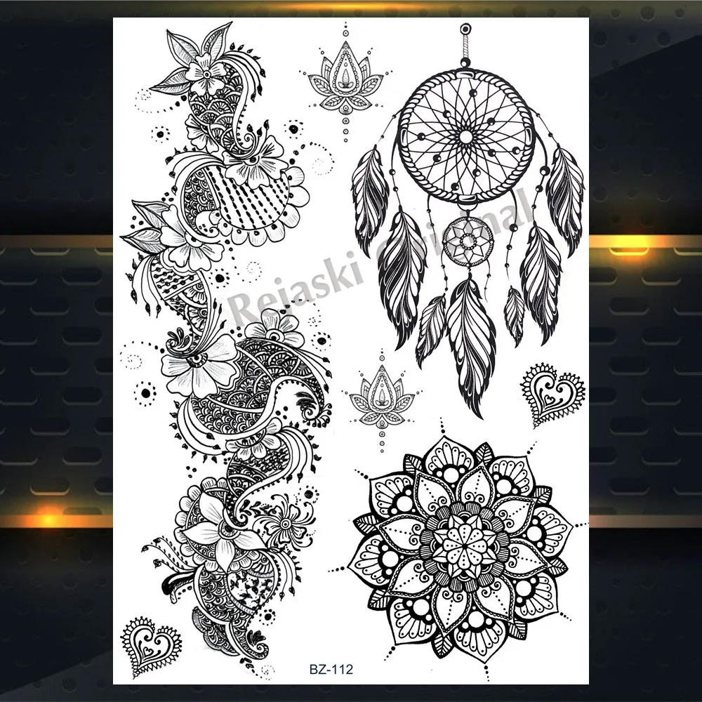 REJASKI черный серьги Henna Mandala цветок временные татуировки для Для женщин Стикеры пикантные водостойкие татуировки, боди-арт Arm талией, эксклюзивный дизайн татуировки - Цвет: PBZ112