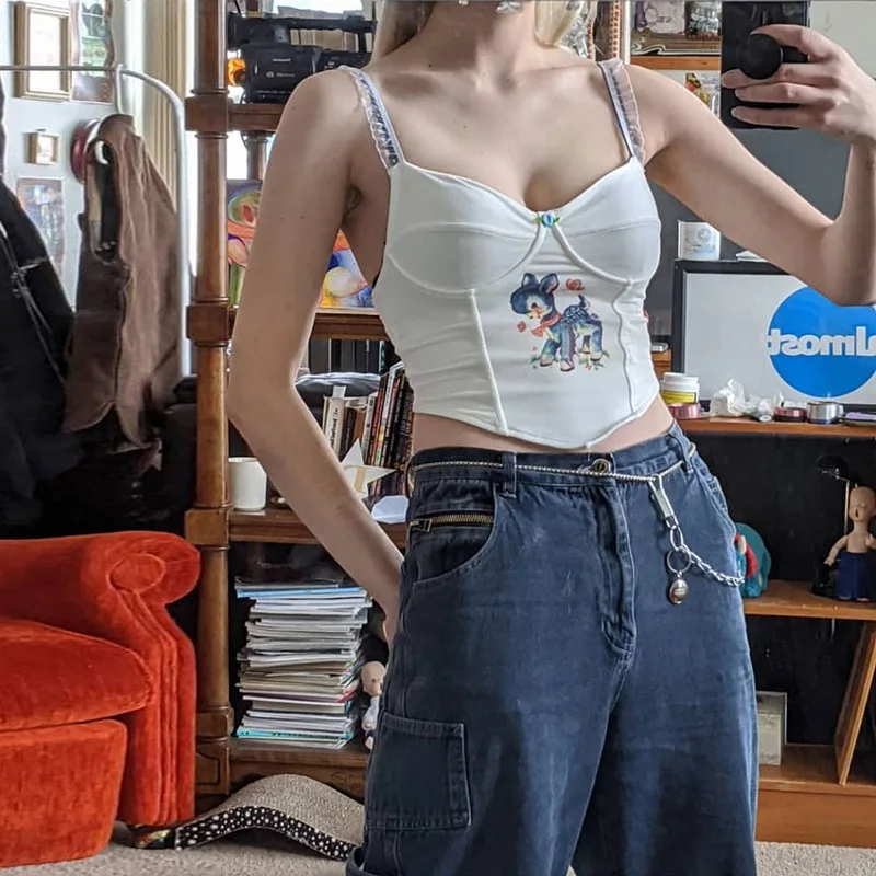 Женский Кружевной укороченный топ с принтом MONMOIRA брендовые майки открытой