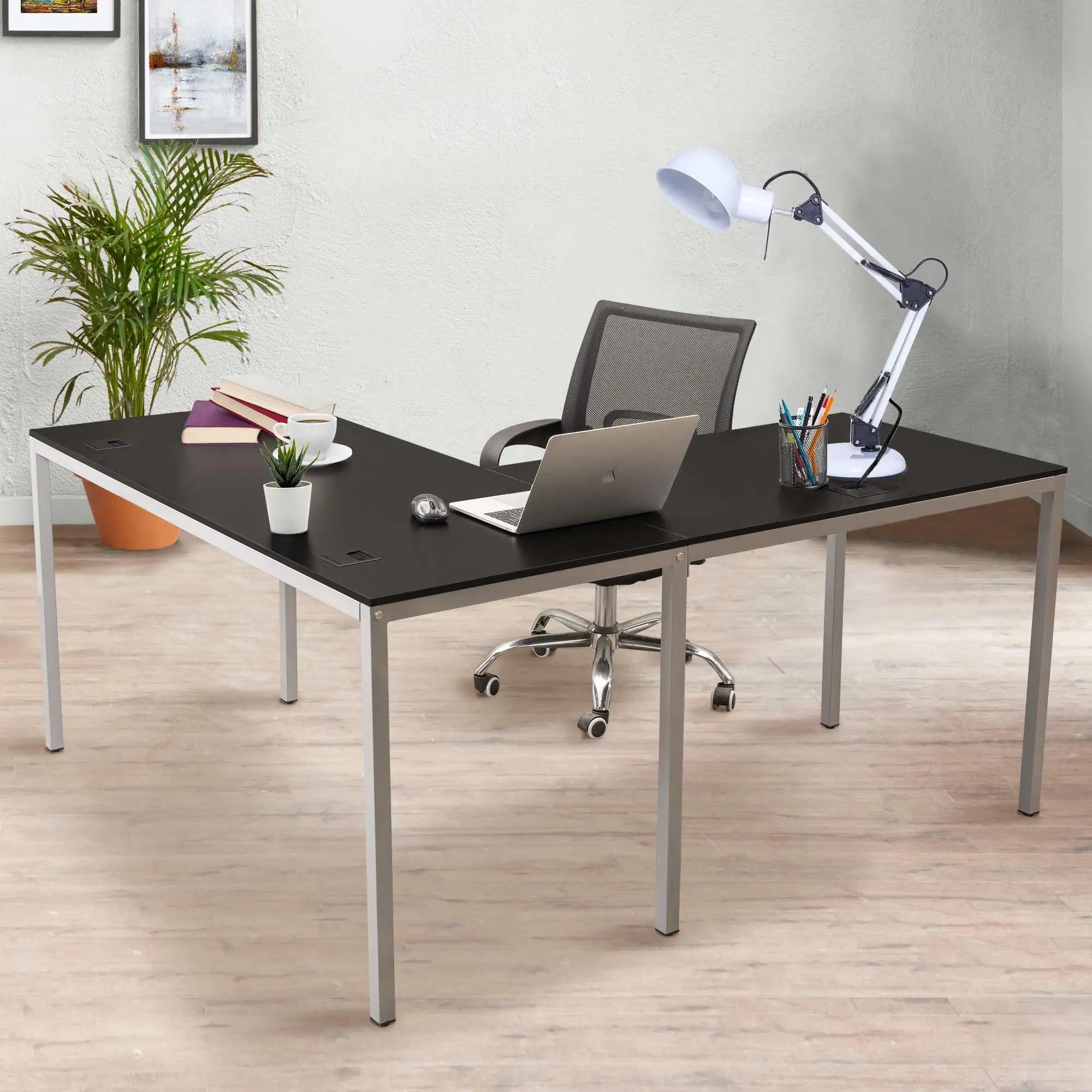 

60" L-Shaped PC Laptop Computer Desk Office Gaming Desk Study Table Workstation for Home Use[US-W]