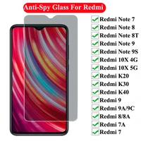 privacy screen protector for xiaomi redmi k40 k30 k20 pro note 9 8 10x pro 9s 8t 8a 7a 9a anti spy tempered glass for note 9 max