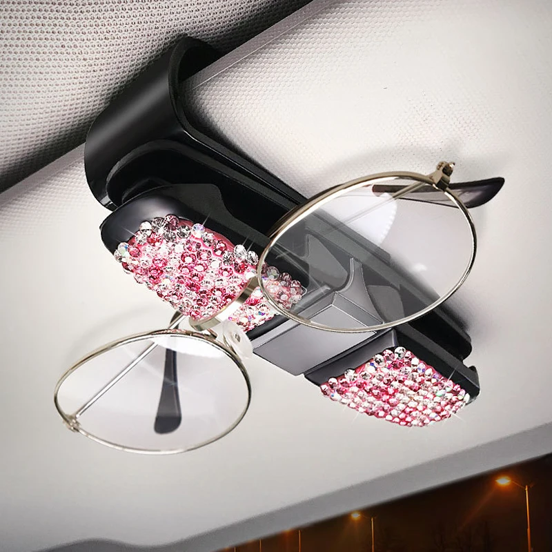 Diamond Car Glasses Case Pen Sunglasses Holder Accessories Interior Decoration Woman Portable Eyeglass Card Ticket Storage Clip Diamond Car Glasses Case Pen Sunglasses Holder Accessories Interior Decoration Woman Portable Eyeglass Card Ticket Storage Clip