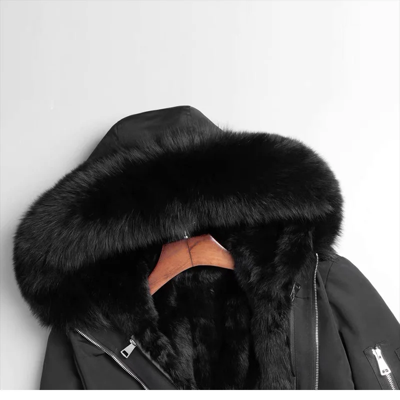 PUDI MT8110 Мужская Новая Модная хлопковая куртка настоящая подкладка из кроличьего меха куртки с капюшоном из лисьего меха Осень Зима Повседневная Верхняя одежда