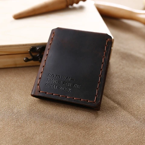 Бумажник тройного сложения из натуральной кожи, мужской кошелек ручной работы из кожи Crazy Horse, мужской короткий винтажный бумажник с карманом для монет, подарок для Него