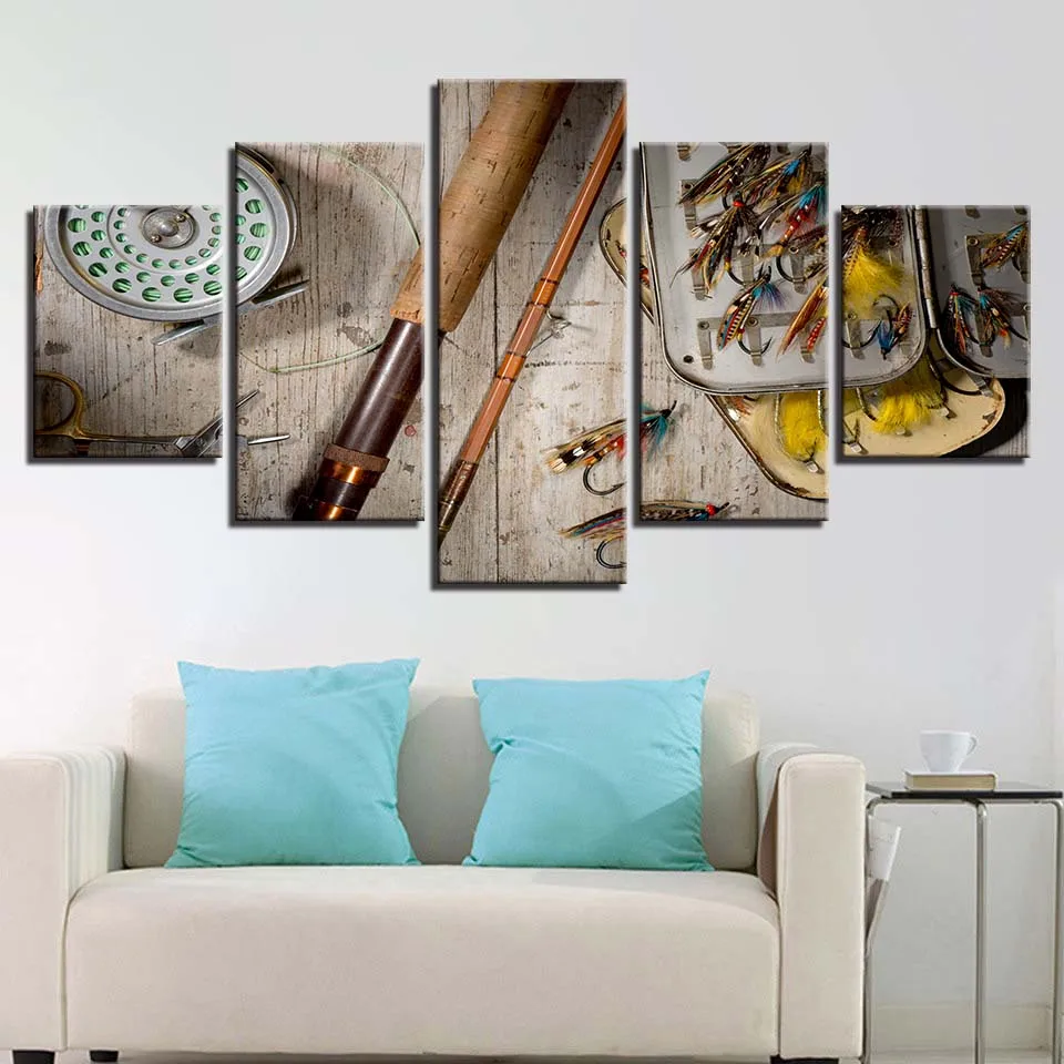 Модульная HD печатает украшение дома Для рыбалки 5 предмета в комплекте Wall Art